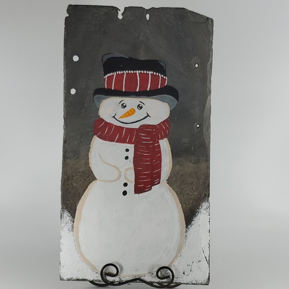 HAND PAINTED Snowman with scarf and hat - Picture 1 of 9